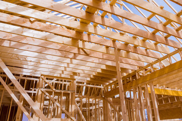 New building under construction frame stick built post beam