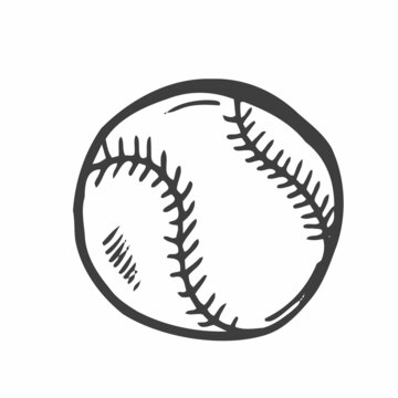 Vector illustration. Leather baseball ball. Cartoon sticker in comics style with contour. Decoration for greeting cards, posters, patches, prints for clothes, emblems