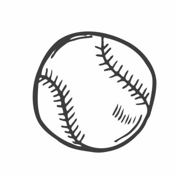 Vector illustration. Leather baseball ball. Cartoon sticker in comics style with contour. Decoration for greeting cards, posters, patches, prints for clothes, emblems