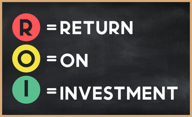 Return on investment - ROI acronym written on chalkboard, business acronyms.