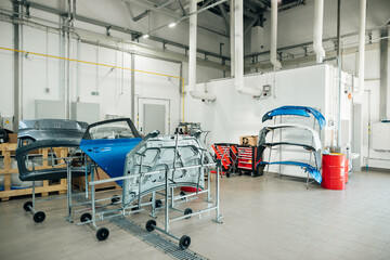 car parts are dried in the paint shop