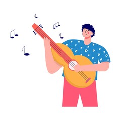 Modern people playing gitar. character enjoying their hobbies, work, leisure. Vector illustration in flat cartoon style.