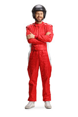 Fototapeta premium Racer with a helmet and a red suit