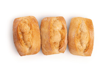 Freshly baked wheat buns isolated on white with shadow