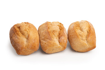 Freshly baked wheat buns isolated on white with shadow