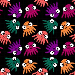 Fototapeta na wymiar Kids seamless cartoon octopus pattern for fabrics and textiles and packaging and gifts and cards and linens