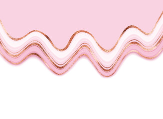 Liquid falling wave background design with rose gold glitter stripes.