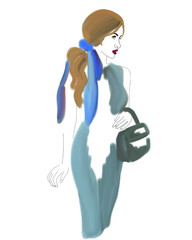 Digital art woman illustration. Watercolor technique. Woman in dress.