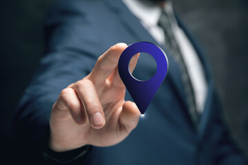 gps icon. man tapping on the screen