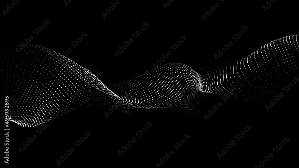 Poster a wave of particles. abstract dark background with dynamic wave. the concept of technological backgr