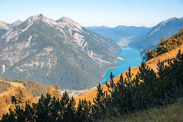 view to lake Achensee and Seebergspitze, from hiking trail Baerenkopf austria
