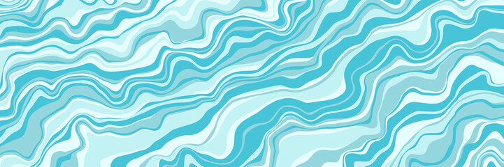 Abstract liquid background. Marble texture, natural stone, free spill of paint. Vector illustration. Long horizontal banner.