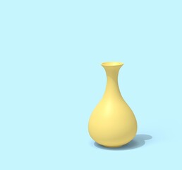 Empty yellow vase on blue background. 3D illustration.
