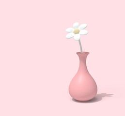 Pink vase with flower on light pink background. 3D illustration.