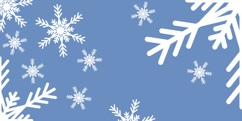 Fototapeta na wymiar Blue Christmas card with snowflake white winter decoration. Cute decoration background leaflet header