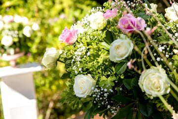 A Bouquet of white and pink roses for a bride
