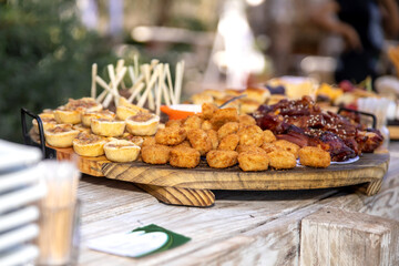 A Variety of snacks  canape served outside