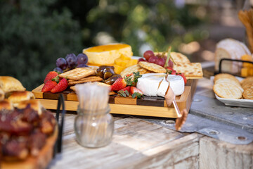 A Variety of snacks  canape served outside