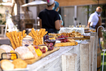 A Variety of snacks  canape served outside