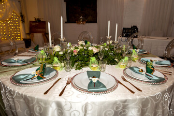 Green and Gold Theme Table setting and decorations