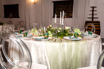 Green and Gold Theme Table setting and decorations