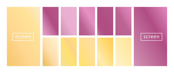 Fototapeta premium Mobile screen lock display collection of colorful backgrounds in trendy neon colors. Modern screen vector design for mobile app. Soft color abstract pastel holographic gradients. Swatches for design