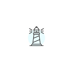 Lighthouse marine lamp line icon. Coastal compass beacon