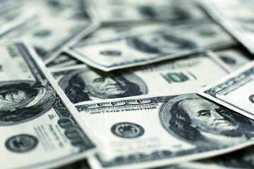 Texture US dollars. Background of one hundred dollar bills.