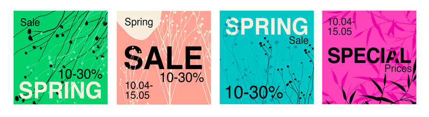 A set of templates for social networks. Design layout for spring sale. Floral template for beauty salons, spas, shops. Vector illustration