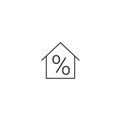 Building house percentage line icon. Home price percent credit rate