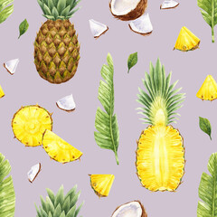 Pattern with pineapples watercolor