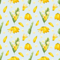 Seamless pattern with bananas in watercolor