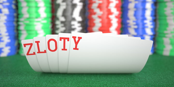 Playing cards with zloty text. 3d rendering