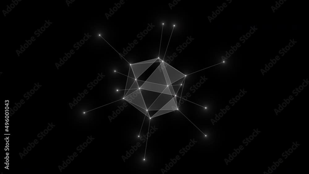 Poster abstract plexus geometry from white dots, lines and triangles on a black background. looped animatio