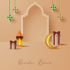 Islamic display decoration background with islamic ornament. Vector 3D Illustration