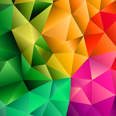 Polygonal rainbow mosaic background. Abstract low poly vector illustration. Triangular pattern, copy space. Template geometric business design with triangle for poster, banner, card, flyer