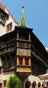 Turret Of The Maison Pfister House In Colmar Alsace France On A Beautiful Sunny Spring Day With A Clear Blue Sky