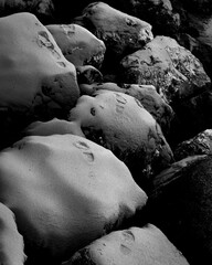 footprints in the sand in black and white