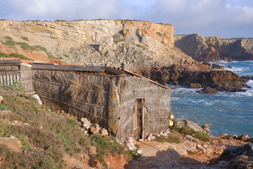fisherman hut near the ocean, Portugal