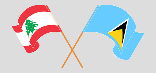 Crossed and waving flags of the Lebanon and Saint Lucia