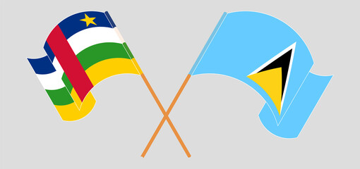Crossed and waving flags of Central African Republic and Saint Lucia