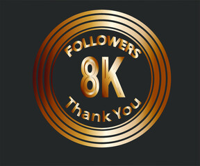 8k followers celebration design with bronze numbers. vector illustration