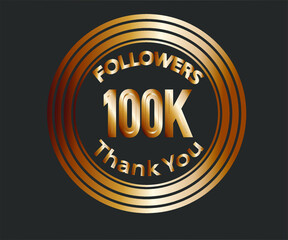 100k followers celebration design with bronze numbers. vector illustration