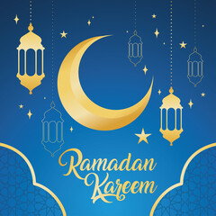 Obraz na płótnie Canvas Golden crescent moon and arab lanterns Ramadan kareem template Vector