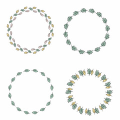 Simple leaves frames season collection isolated on white background. Perfect for invitations, cards and print. Floral vector illustration for decor and design.