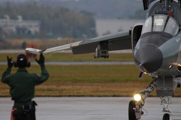 Japanese jet fighter F-1 at rainy Tsuiki Airbase