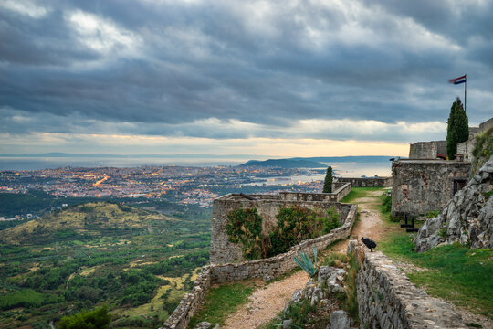 Fortress of Klis at sunset overlooking Split. Croatia