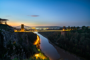 Clifton suspension bridge at dawn in Bristol, England