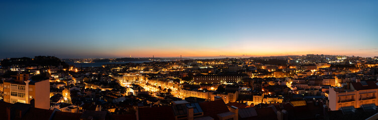 Skyline panorama of Lisbon at dawn. Portugal