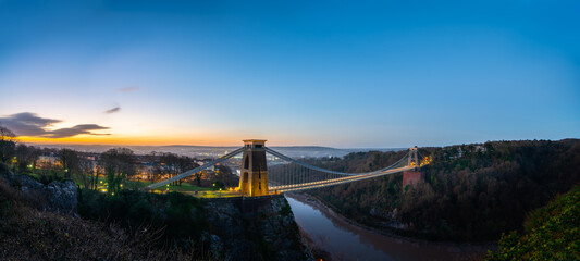 Clifton suspension bridge at dawn in Bristol, England